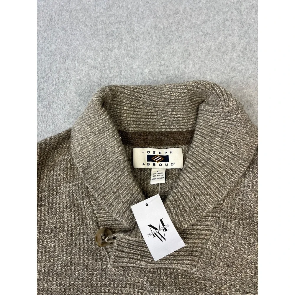 Joseph Abboud Sweater Mens L Brown Shawl Collar Wool Blend Tight Knit NWT